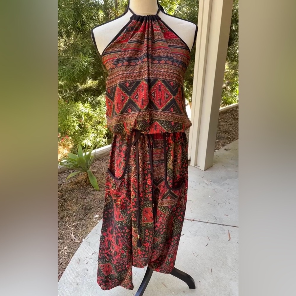 NWT Karma Highway Halter Harem Romper Festival Boho Jumpsuit